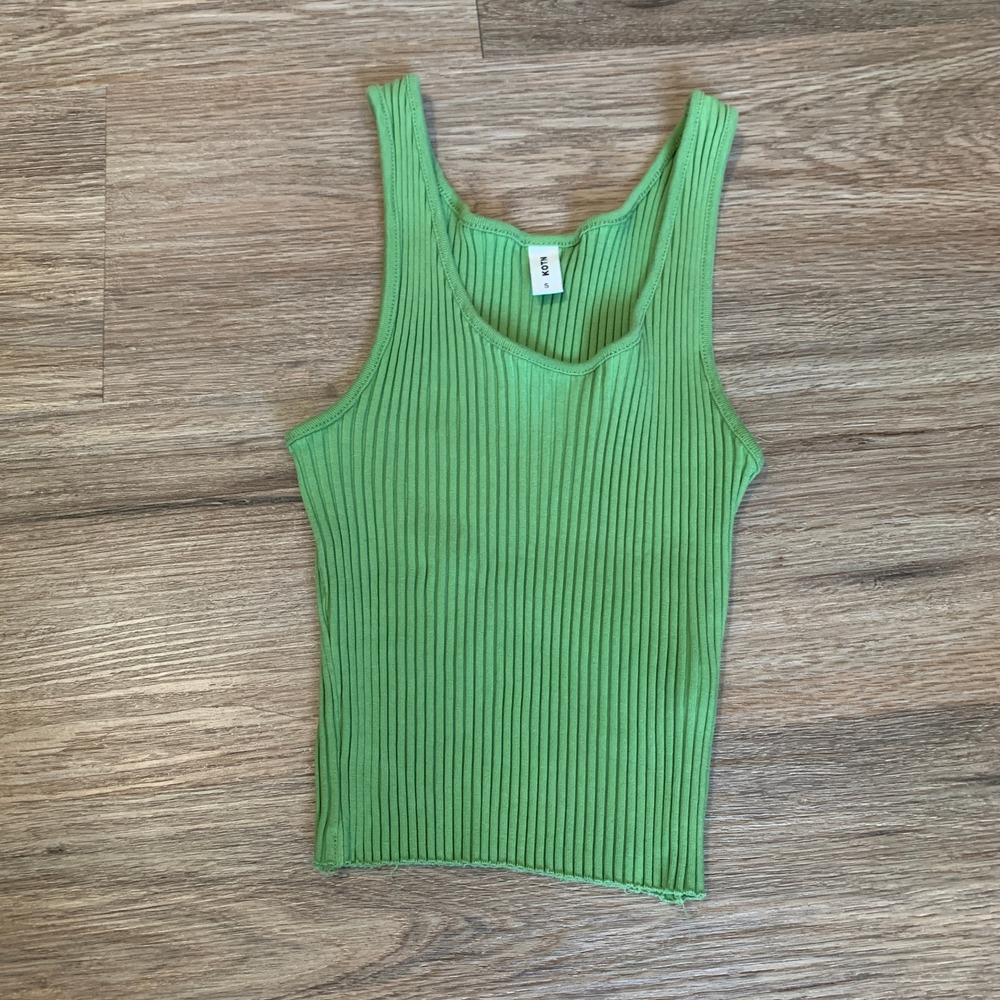KOTN Green Ribbed Tank Top Egyptian Cotton Scoop Neck Sleeveless Small
